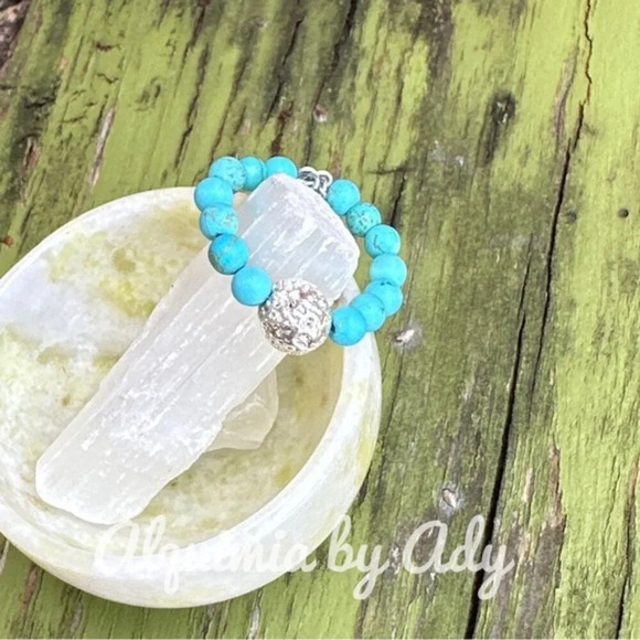 Lava in silver statement  turquoise beaded gem ring/handmade bohemian colorful - Picture 1 of 7